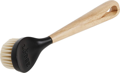 Lodge 10 Inch Scrub Brush - Wood Handle for Comfortable Grip - Skillet Scrubber with Tough Nylon Bristles - Black