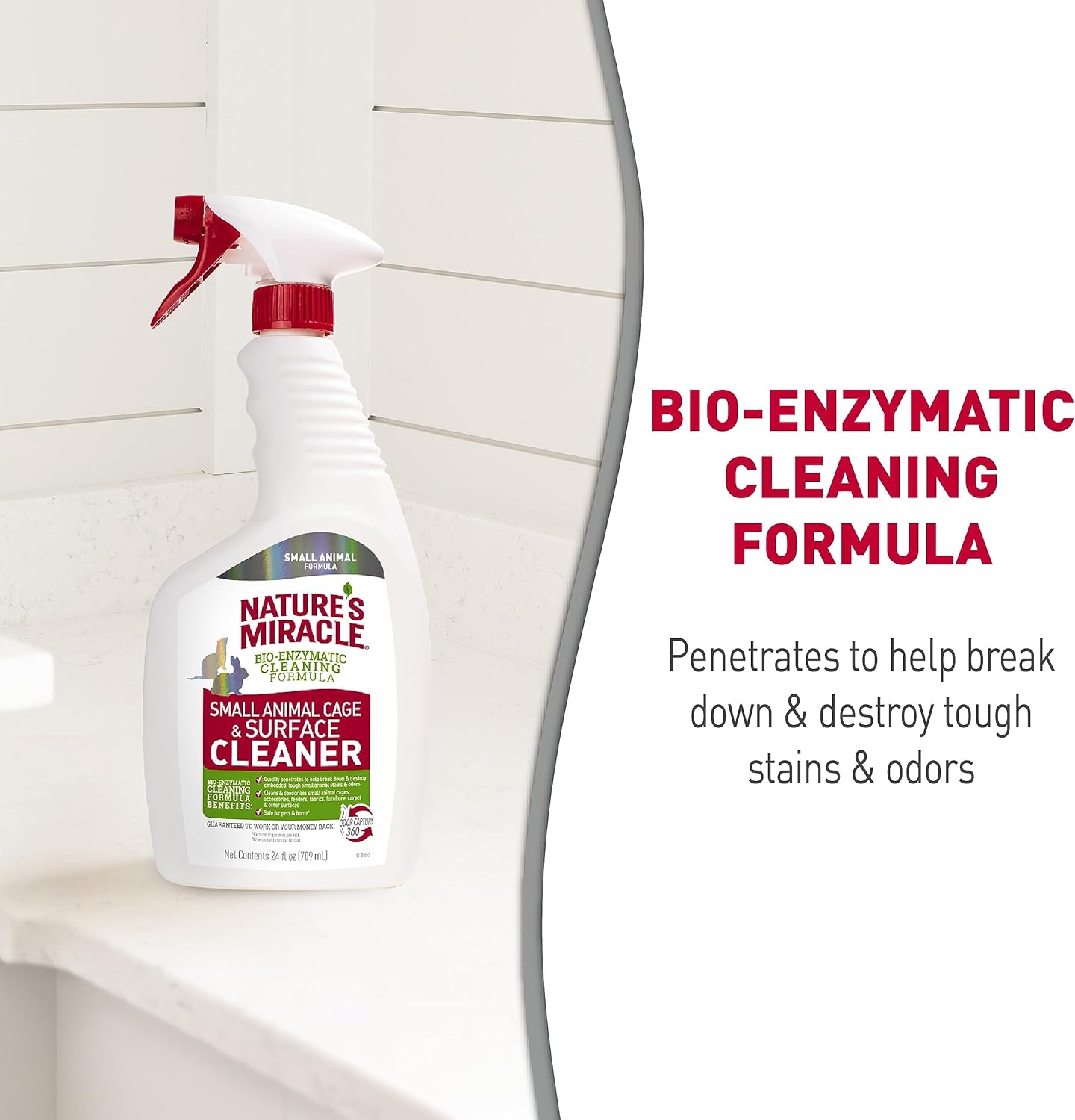 Nature’s Miracle Small Animal Cage and Surface Cleaner, Bio-Enzymatic Cleaning Formula, Destroy Tough Stains and Odors, 24 Ounces