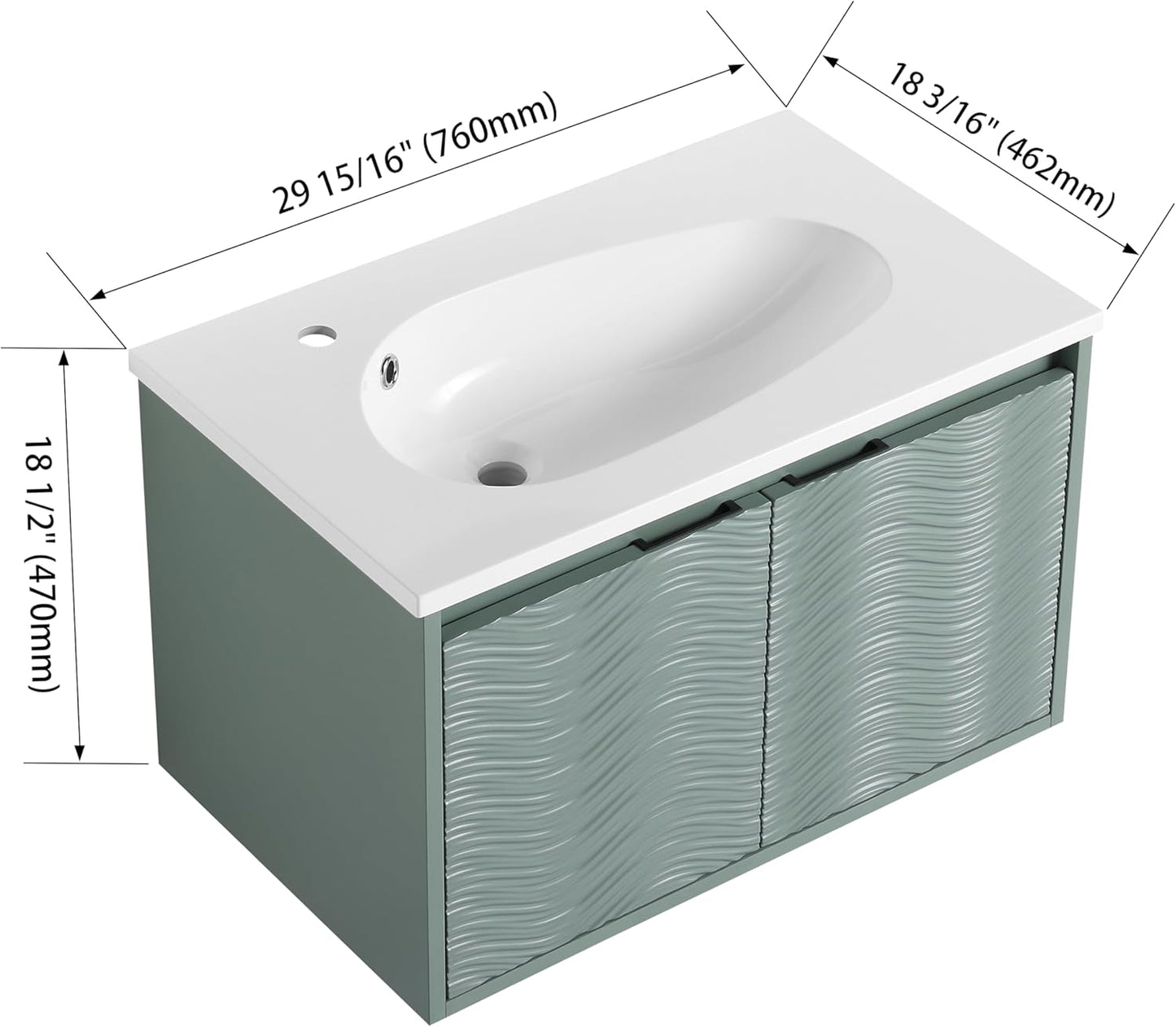 SSLine Modern 24-Inch Bathroom Vanity with Sink Wall Mounted Bathroom Vanity with Top Basin & Storage Cabinet White Wood Floating Vanity w/Ceramic Sink & Gold/Black Handles for Small Space