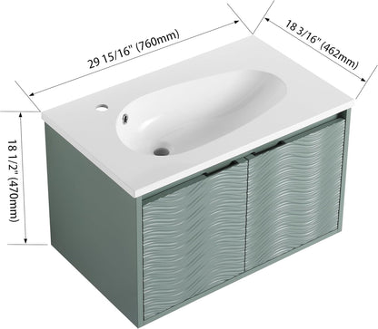 SSLine Modern 24-Inch Bathroom Vanity with Sink Wall Mounted Bathroom Vanity with Top Basin & Storage Cabinet White Wood Floating Vanity w/Ceramic Sink & Gold/Black Handles for Small Space