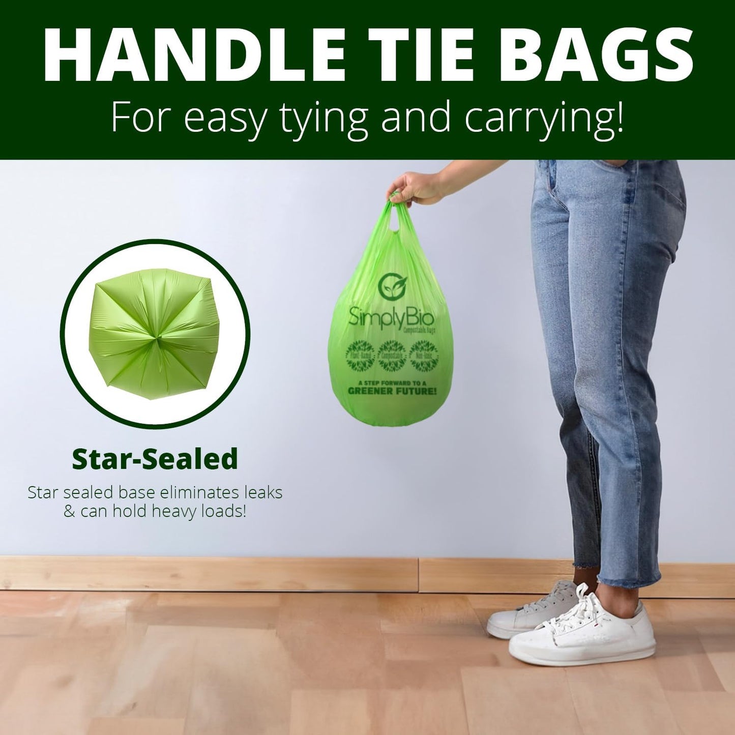 Simply Bio 13 Gallon Compostable Trash Bags Liners Drawstring, Heavy Duty Extra Thick 1 Mil, 49.21 Liter, 30 Bags, Tall Kitchen Food Scrap Waste Bag, ASTM D6400, US BPI and OK Compost Home Certified