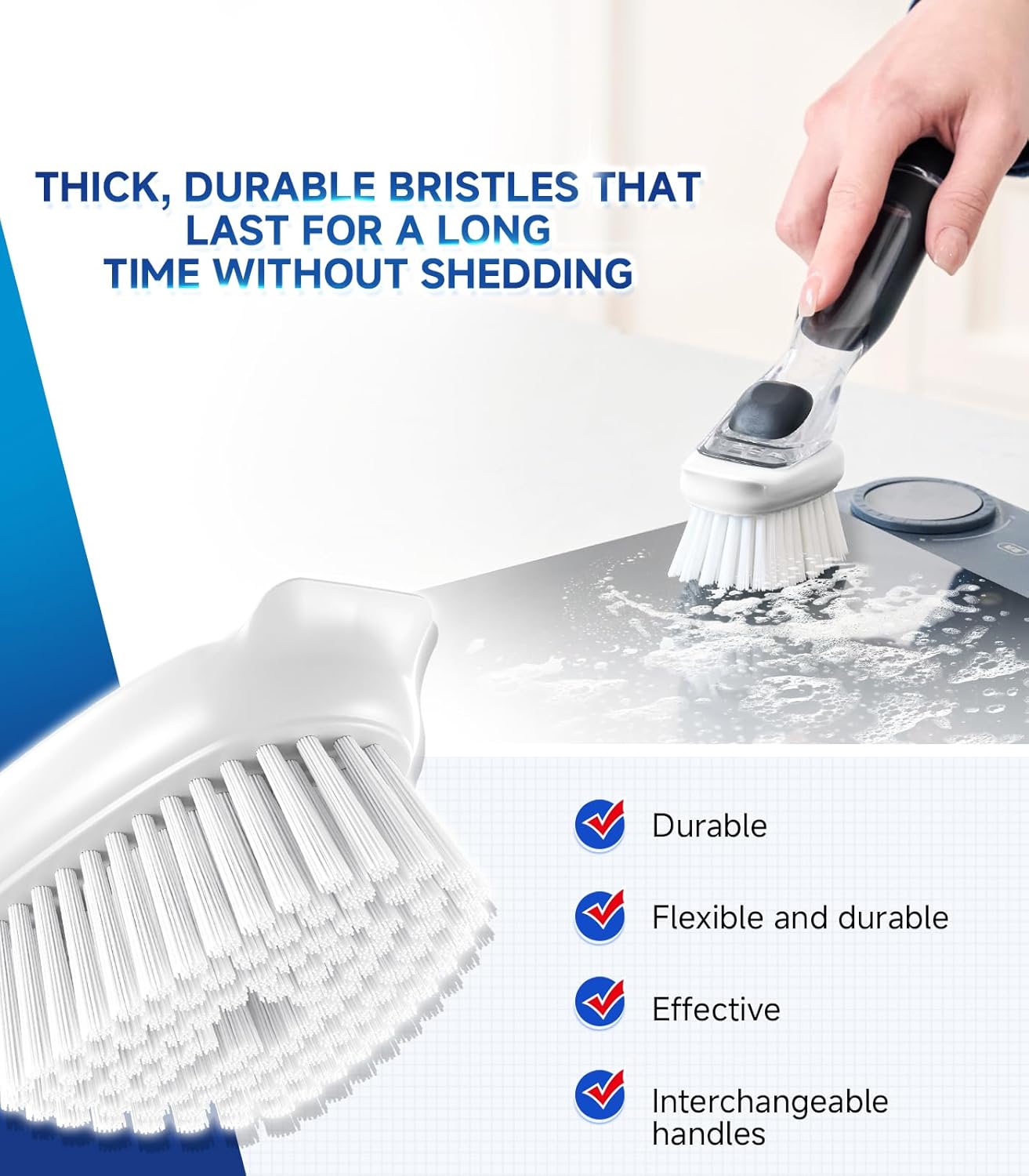 Dish Brush Refills Head for OXO - 4 Pack Dish Brush Cleaning Soap Dispensing Head Replacement for Scrubber, Kitchen Dish Brush Replacement Head for OXO Dish Brush Refill Head
