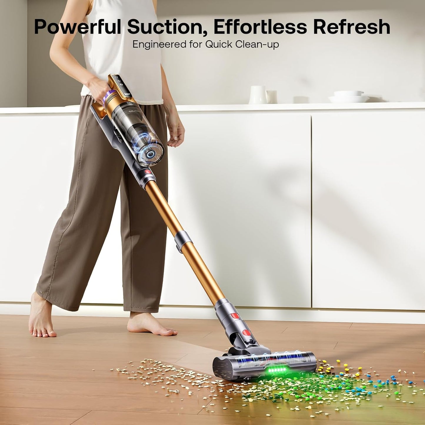 Trucozie Cordless Vacuum Cleaner, Self-Standing Lightweight Stick Vacuum with 50 mins Runtime, Powerful Suction, Anti-Tangle Wireless Vacuum for Home, Hardwood Floor, Carpet, Pet Hair, Black