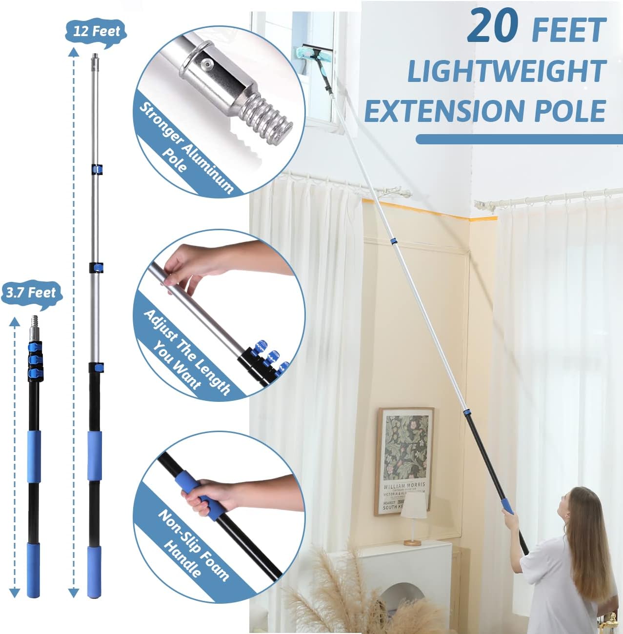 20 Foot Cobweb Duster with Extension Pole 2 PCS, Webster Cobweb Duster for High Ceilings/Corners, Spider Web Brush with Pole for Outdoor & Indoor Web Cleaning, Outdoor Cobweb Brush Kit by MAYKI