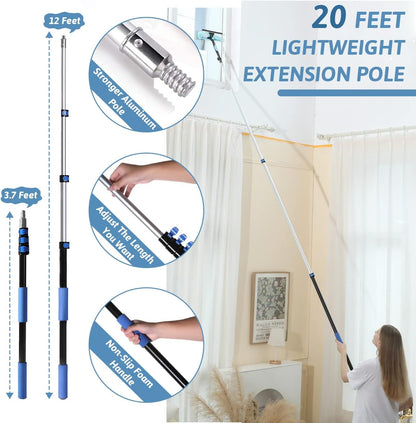 20 Foot Cobweb Duster with Extension Pole 2 PCS, Webster Cobweb Duster for High Ceilings/Corners, Spider Web Brush with Pole for Outdoor & Indoor Web Cleaning, Outdoor Cobweb Brush Kit by MAYKI
