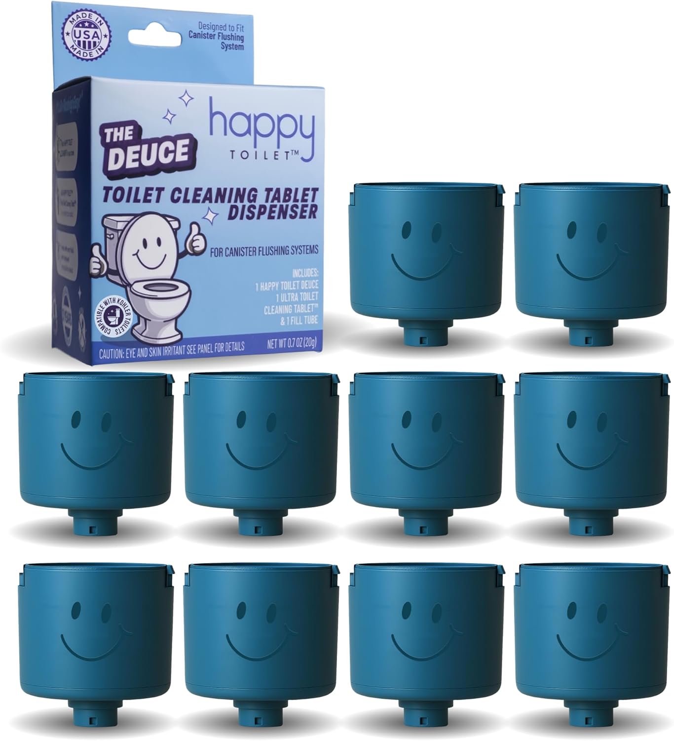 Happy Toilet Cleaner Automatic Toilet Bowl Cleaner - Easy to Install Toilet Tablet Holder - Self-Cleaning Toilet System, Deep Clean with Every Flush - Made in the USA