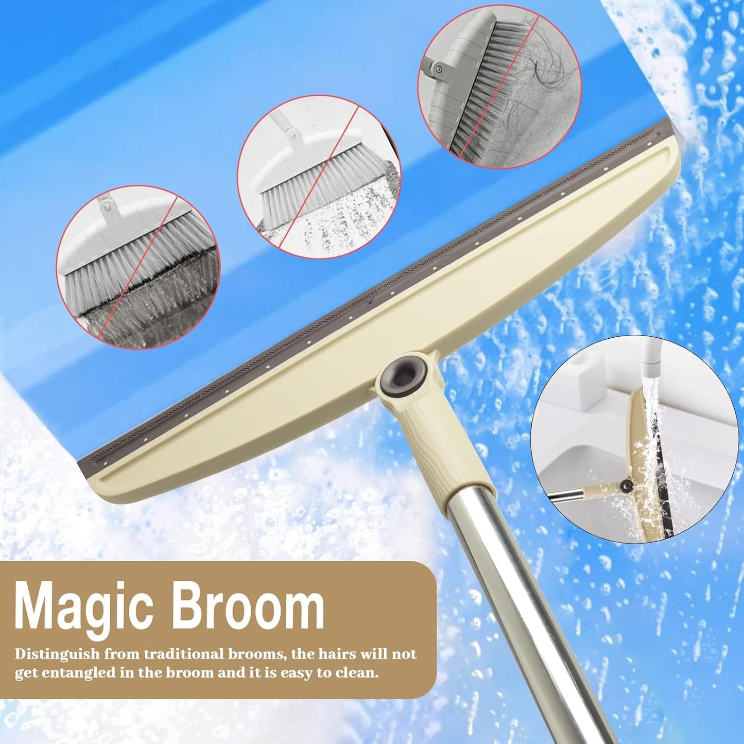 Silicone Air Broom, Multifunction Broom with Long Handle, Adjustable Rubber Squeegee Sweeping Water for Indoor Hardwood Floors, Kitchen,Concrete Floor, Bathroom Tile(Gray Green)