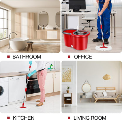 Spin Mop and Bucket with Wringer Set，Mop and Bucket Set for Floor Cleaning with 3 Mop Refills 61 inches Telescoping Rod for Office and Home use