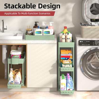 Sevenblue 4 Pack Under Sink Organizer, Bathroom Organizers and Storage, 2 Tier Multi-Use Pull Out Cabinet Organizer with Hang Hooks and Cups (Black, 4 Pack)