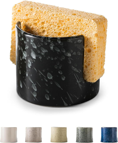 Zoeeker Sponge Holder for Kitchen Sink, Ceramic Dish Sponge Dish Rack Scrubby Caddy Kitchen Organizer Cute Sink Caddy Organizer, Farmhouse Decor, Speckled Glaze
