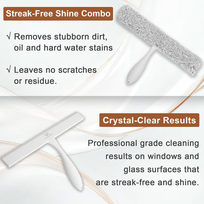 Shower Squeegee for Glass Doors & Microfiber Scrubber Kit 11Inch Window Washing Tools with Non-Slip Handle and Adhesive Hook