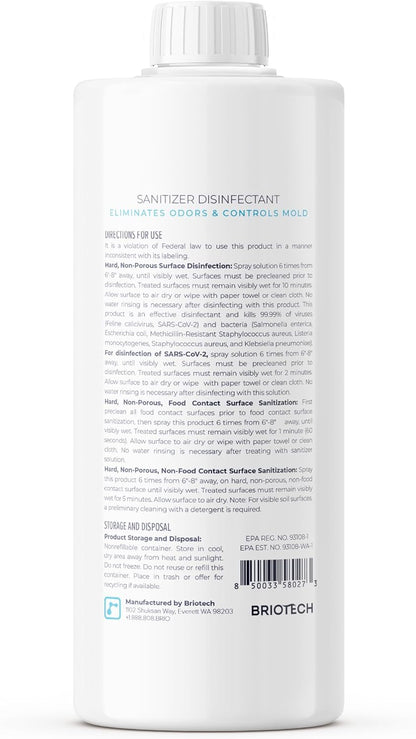 BRIOTECH Sanitizer Disinfectant Hypochlorous, Kill 99.99% of Viruses & Bacteria, Control Mold, Eliminate Odor, Gentle for Nursery & Play Rooms, Food Contact Surface Sanitizer, 1 Gallon Refill
