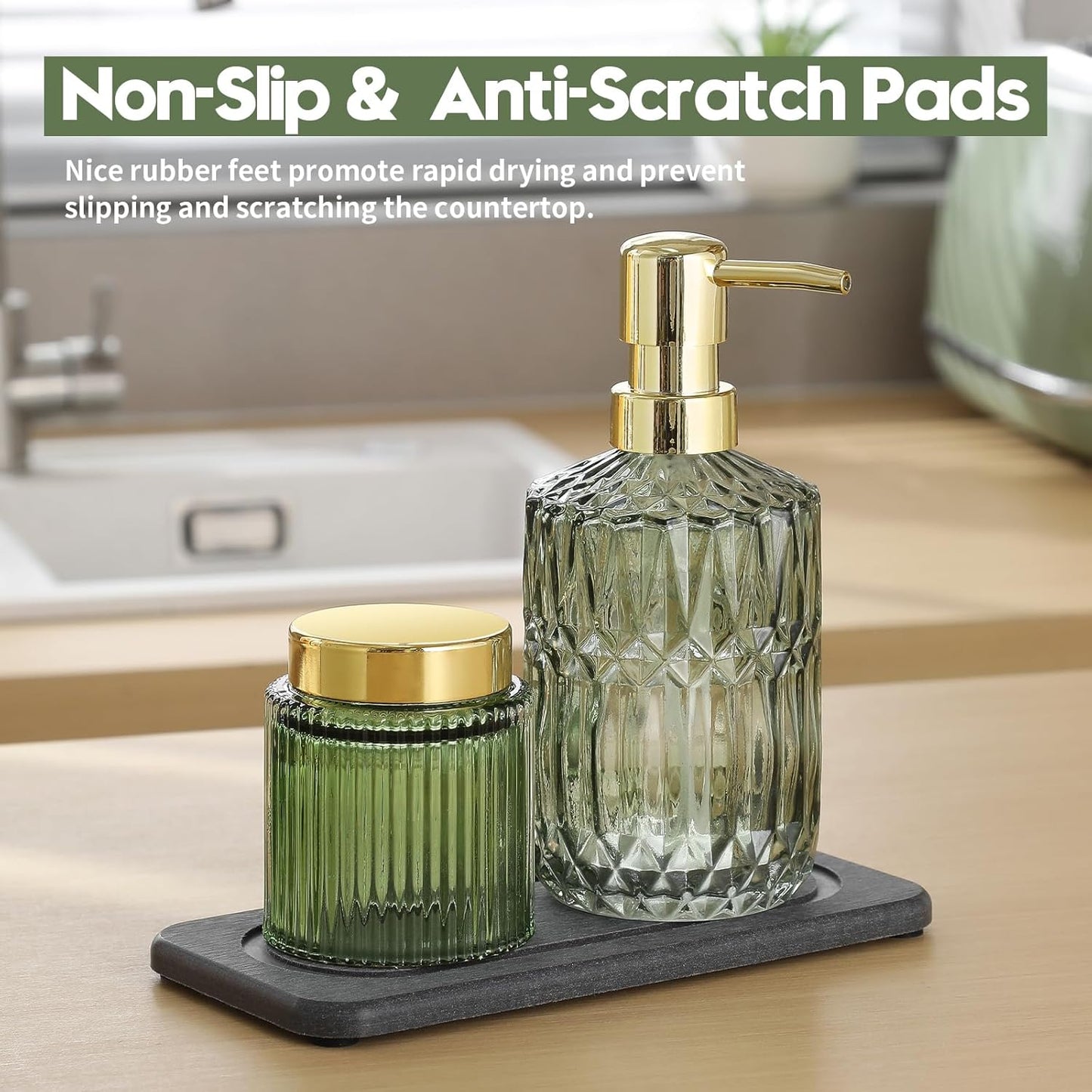 Fast Water Absorption Sink Organizer Tray Set, 3-Pack Compact and Space-Saving Stone Soap Holder Caddy for Kitchen & Bathroom Counter, Faucet Splash Guard, White (1pc of 8"x3.8" + 2pcs of 3.8"x3.8")