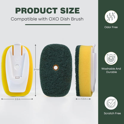 Sponge Brush Refills for OXO Soap Dispensing Dish Brush - 4 Pack Dish Cleaning Soap Dispensing Head Replacement for Scrubber