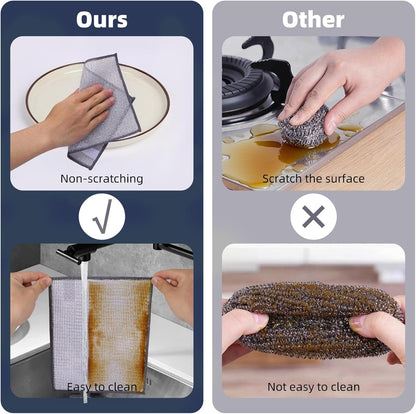 PIPUHA 10 Pack Stainless Steel Scrubber Cloths, Reusable Diamond Weave Non-Scratch Cleaning Rags, Heavy Duty Metallic Fiber for Cookware, Sink, Stove Top & Kitchen