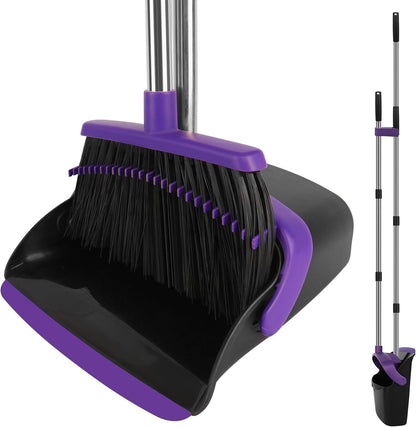 Broom and Dustpan Set, Household Broom with Dustpan Combo Set, 51" Long Handle, Dust Pan Set for Kitchen Office Lobby Floor