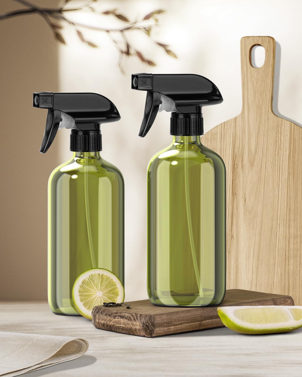 Bontip Glass Spray Bottle, Amber Glass Spray Bottle Set & Accessories Refillable for Plants Window Cleaners Aromatherapy Facial Hydration Watering Flowers Hair Care (2 Pack/16 oz) (Amber)