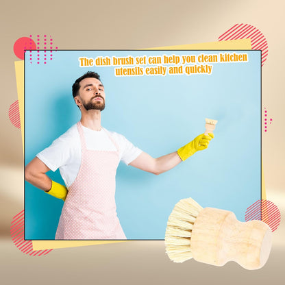16 Pack Bamboo Dish Scrub Brushes Set Kitchen Pot Pans Cleaning Brushes Scrubber Sisal Bristles Wooden Brushes for Iron Pot Dishwashing Sink Vegetables
