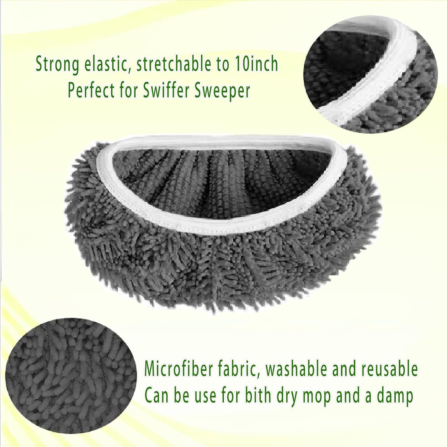 Reusable Microfiber Mop Pads Washable Wet Pads Compatible with Swiffer Sweeper Refills Pads for Wet & Dry Sweeping Cloths Mop Head Replacement for Household Cleaning (Green 4PCS)