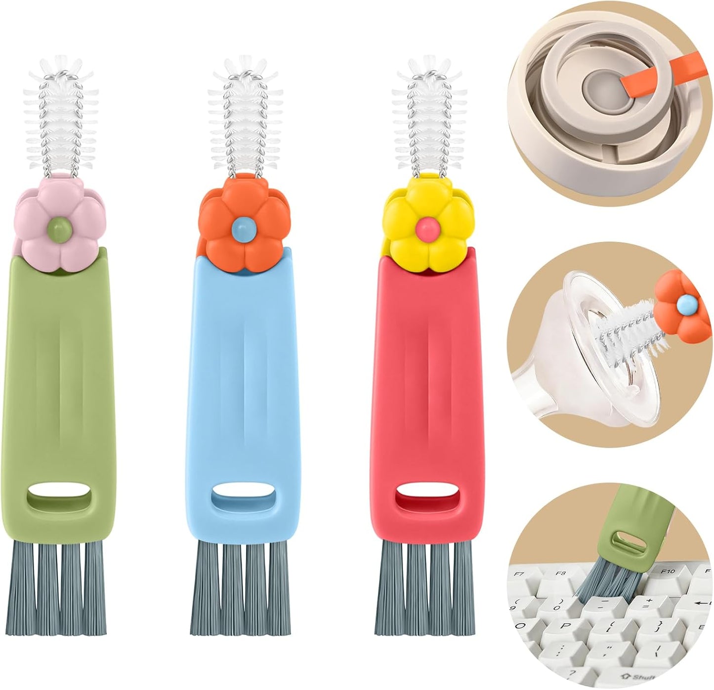 3 in 1 Cup Lid Gap Cleaning Brush Set, Multifunctional Insulation Bottle Cleaning Brush, Cup Lid Gap Cleaner, Home Kitchen Crevice Brush Cleaning Tools