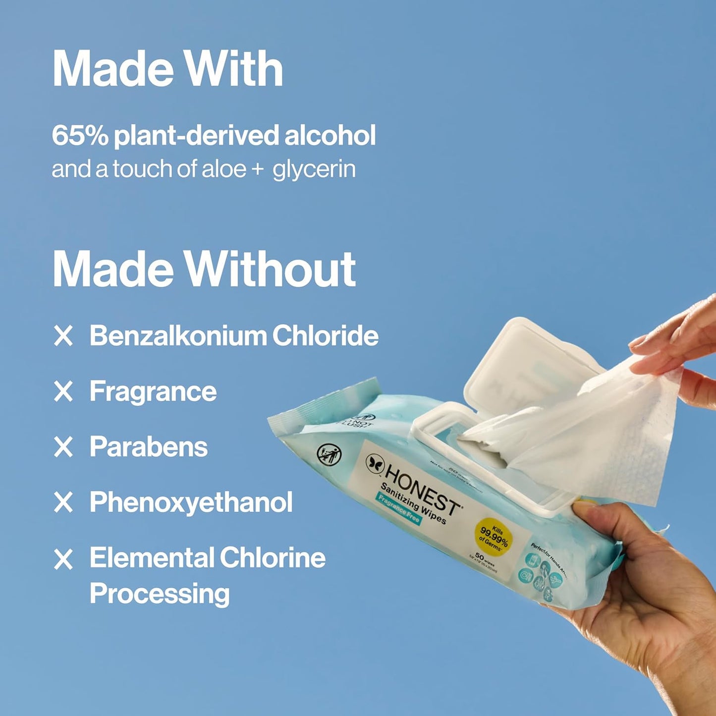 The Honest Company Fragrance-Free Sanitizing Alcohol Wipes, Antibacterial with Aloe, Kills 99% of Germs, 150 Count