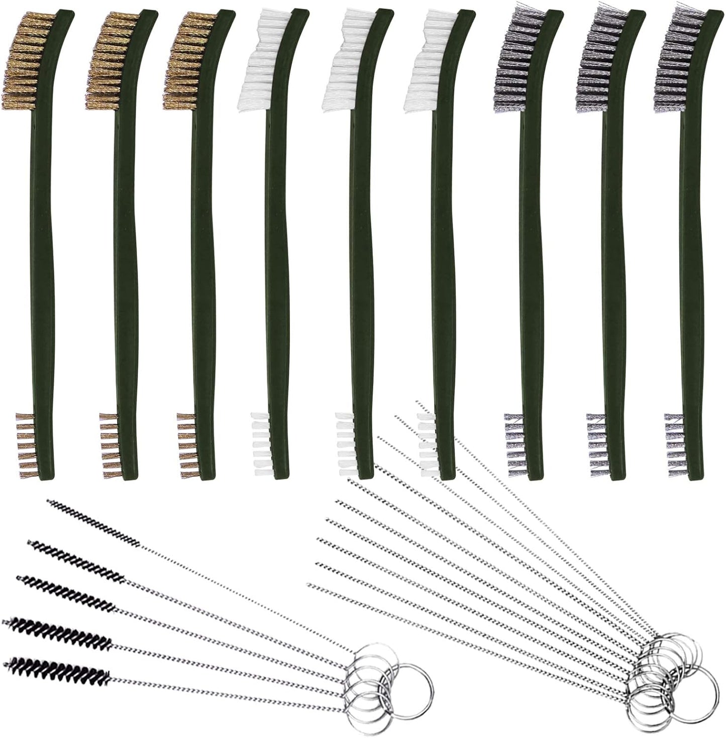 FineGood Wire Brush Set for Car Detailing - 9 PCS Cleaning Kit with 3 Brass, 3 Steel, 3 Nylon Brushes
