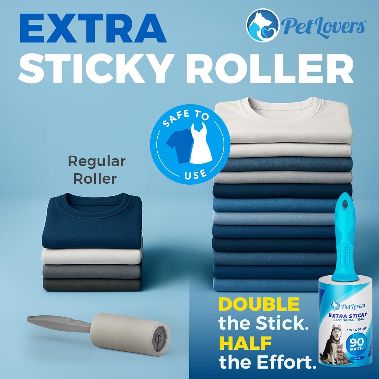 PetLovers Extra Sticky Lint Roller Mega Value Set 450 Sheets for Pet Hair Removal and Clothes, Dog and Cat Lint Remover 5 Pack