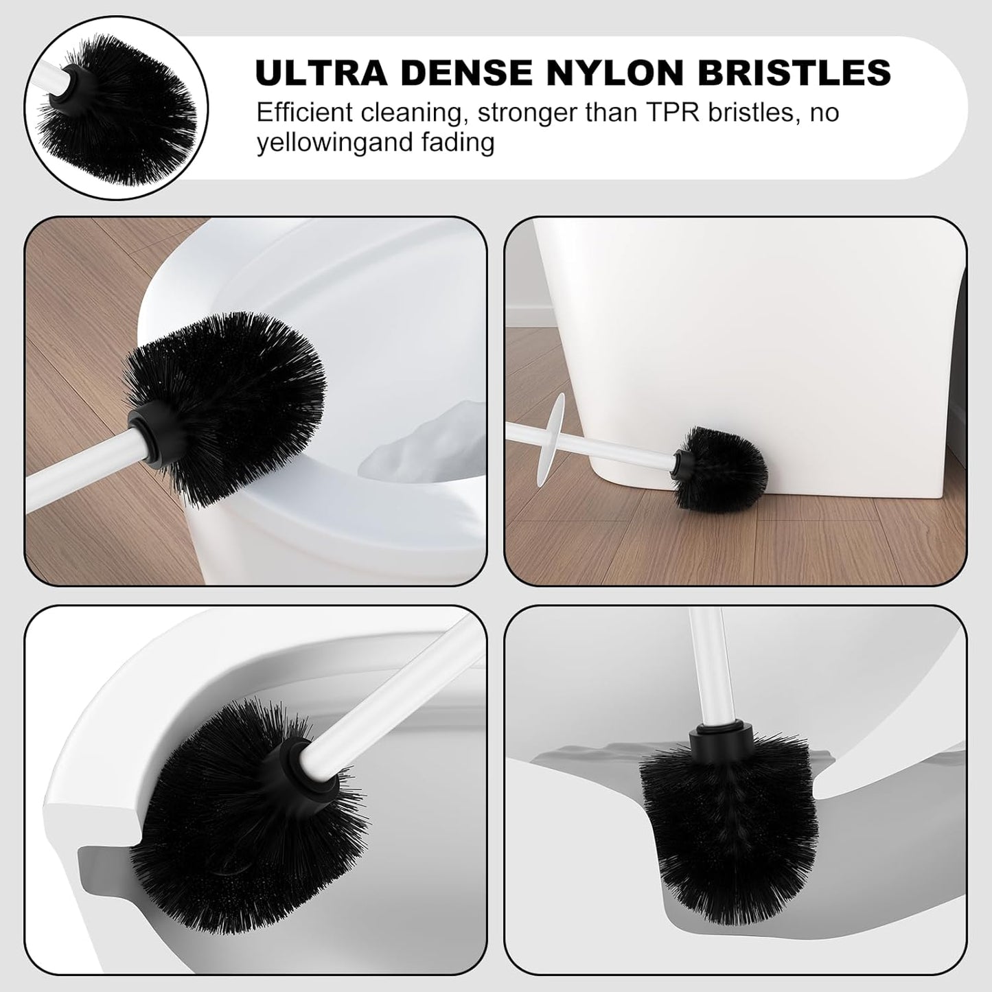 Bronze Toilet Brush and Holder Set，Stainless Steel Heavy Duty Toilet Bowl Brush，Extra Long Handled Modern Toilet Cleaner Brush, Removable Inner Bowl, and Splash Protection