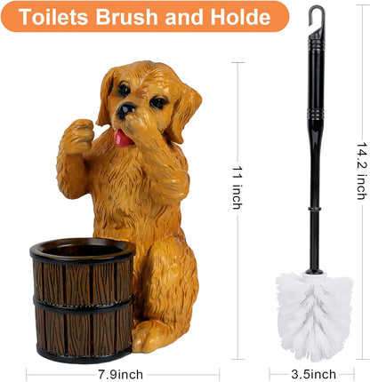 Toilet Brush Holder Set for Bathroom Super Cute Dog Base Solidly Toilet Bowl Brush and Holder Flexible and Durable Style Stylish Toilet Cleaner Brush Saving Storage Space Toilet Brushes for Bathroom