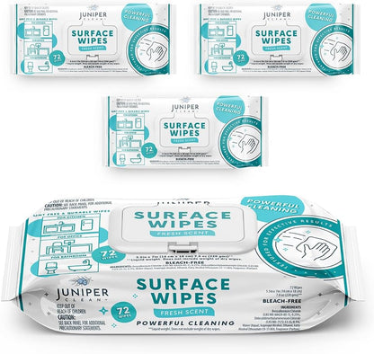 Juniper CLEAN 24 Pack Surface Cleaning Wipes Bleach Free, All-Purpose Cleaner for Bathroom, Kitchen, Office, 1728 Count Soft Flow, Fresh Scent, Bleach Free, Lint Free, Durable
