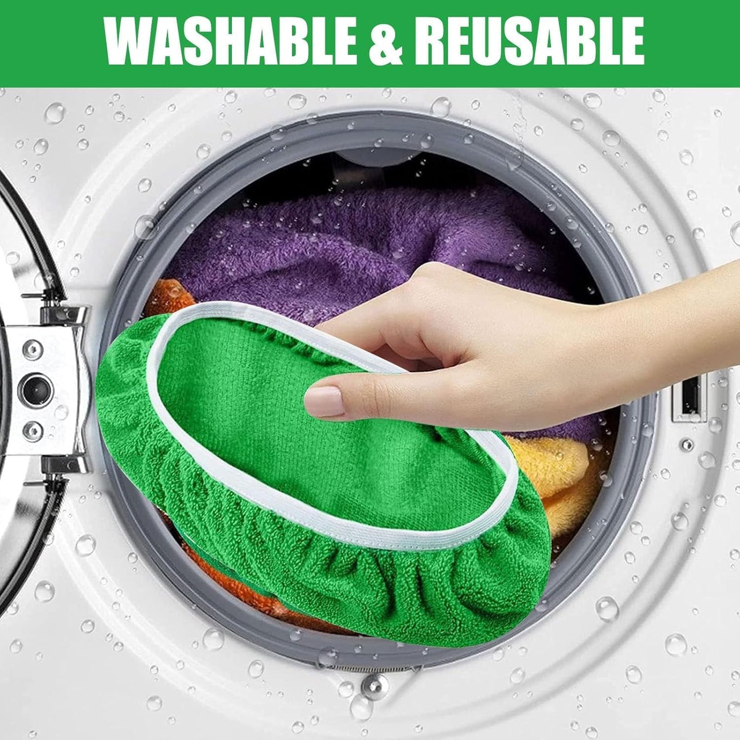 Reusable Microfiber Mop Pads Washable Wet Pads Compatible with Swiffer Sweeper Refills Pads for Wet & Dry Sweeping Cloths Mop Head Replacement for Household Cleaning (Green 4PCS)