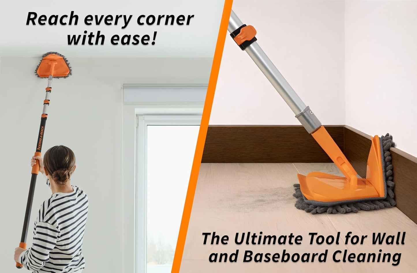 30 Foot High Reach Duster Kit with 5-24 ft Extension Pole // High Ceiling Dusting and Window Cleaning Kit with Telescopic Pole // Baseboard and Wall Washer Mop, Squeegee, Fan Blade & Cobweb Dusters