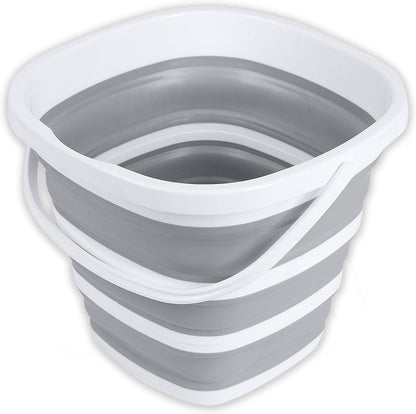 Brookstone Collapsible Bucket, Foldable Cleaning Bucket with Handle, Household Essentials Cleaning Basin and Dust Mop Bucket, Collapsible Wash Basin for Car Cleaning, [2.6 Gal. 10L] Square, White