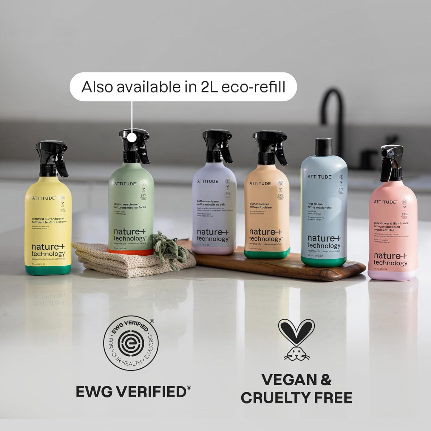 ATTITUDE Floor Cleaner, EWG Verified, Streak-Free, Vegan & Plant-Based for Tile, Wood & Laminate Floors, Citrus Zest Scent, 35.2 Fl Oz