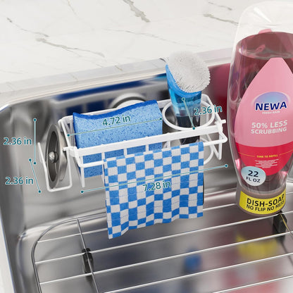 TAILI 4-in-1 Sink Caddy with Strong Suction Cup, Sponge Holder for Kitchen Sink Organizer, Removable, Rustproof, Stainless Steel Holder for Sponge, Brush, Scrubber, Scraper - Silver