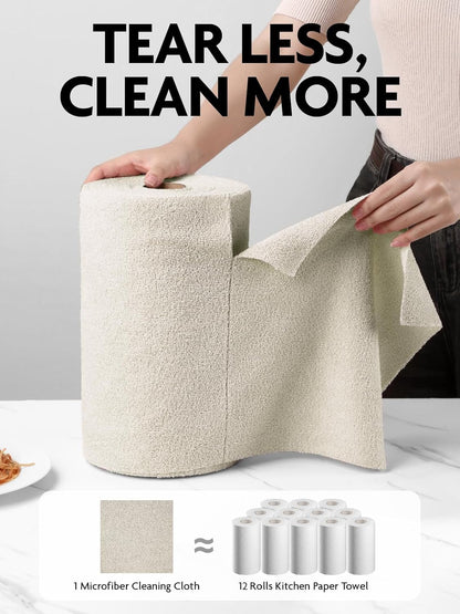 Fantasticlean Microfiber Cleaning Cloth Roll -75 Pack, Tear Away Microfiber Towels, 12" x 12", Reusable, Washable, Scratch Free, Ultra Absorbent Dishcloth for All-Around Cleaning Supplies (White)