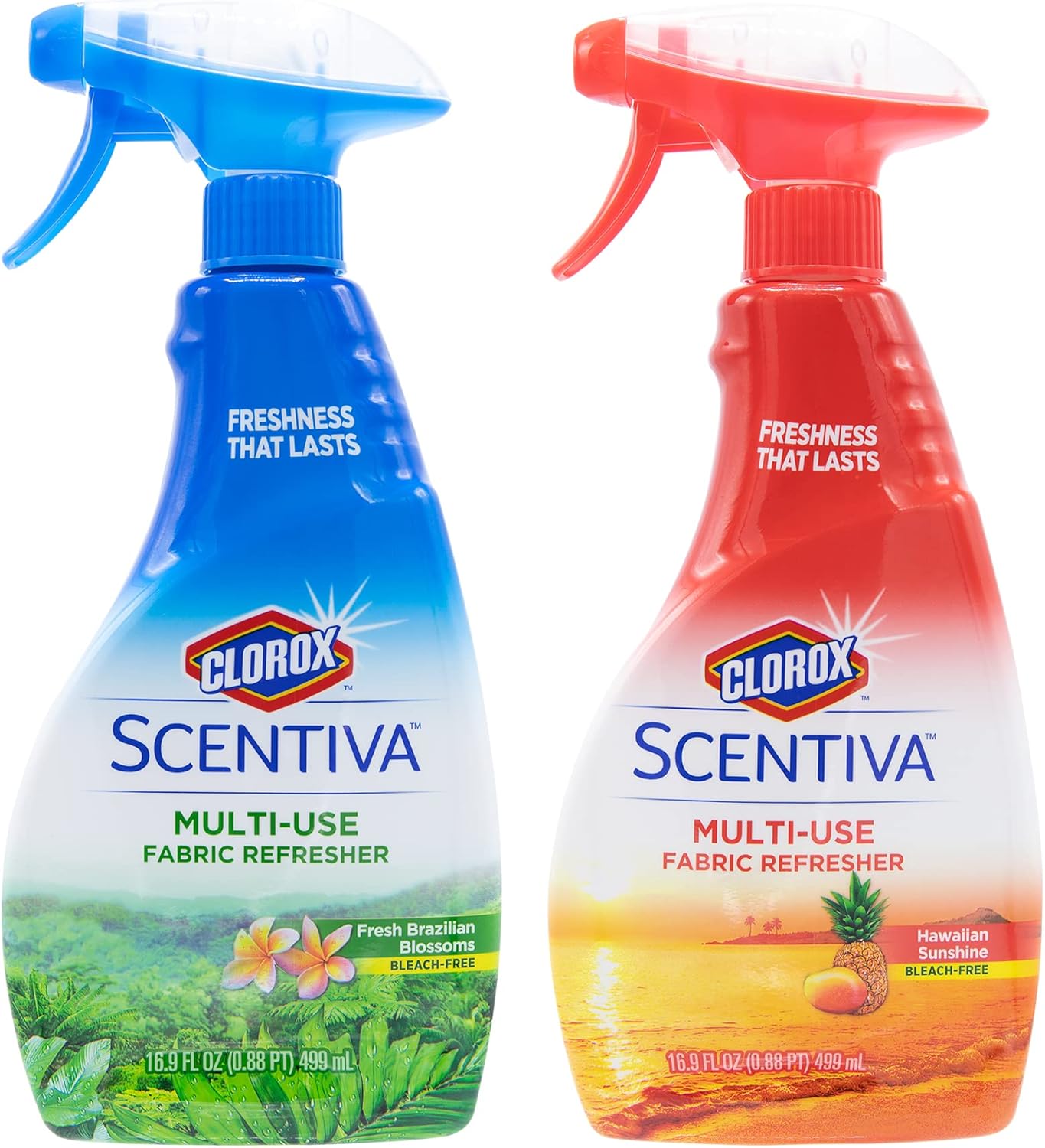 Clorox Scentiva Fabric Refresher Spray, Pacific Breeze and Coconut Scent for Household Fabrics, Odor Refresher for Upholstery, Curtains, Bedding, and Carpets, Non-Bleach, 16.9 Fl Oz