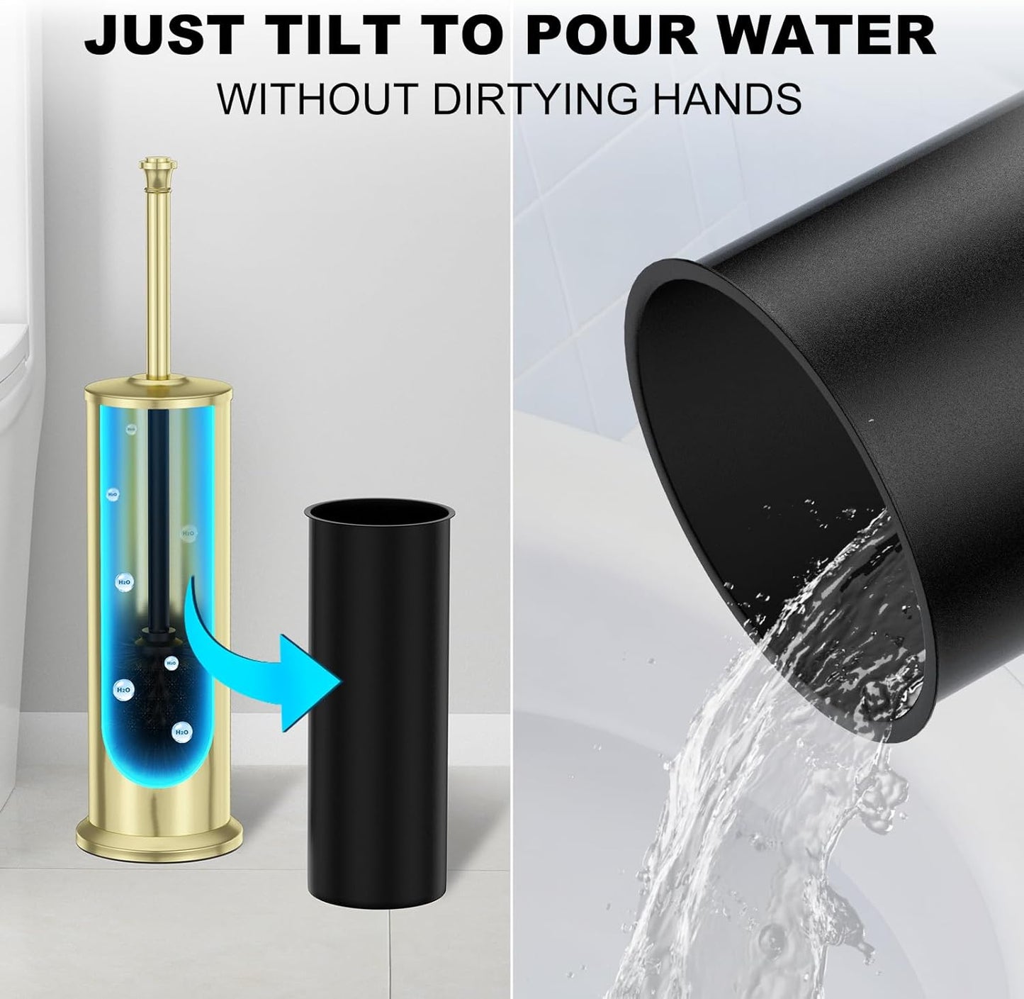 Stain Nickel Toilet Brush and Holder，Extra Long Handled Toilet Brush for Bathroom，Stainless Steel Heavy Duty Toilet Bowl Brush,Removable Inner Bowl,Deep Cleaning Dense Bristles Brush -Space Saving