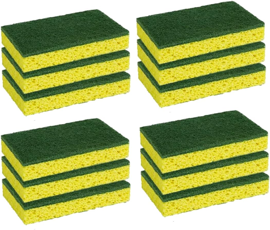 CELOX Sponges Kitchen Sponges for Dishes and Cleaning, 2-Sided Scrub Sponges Dish Sponge and Kitchen Sponge for Washing Dishes, Heavy Duty, Non-Scratch, Sinks, Household Use, Green and Yellow, 12-Pack