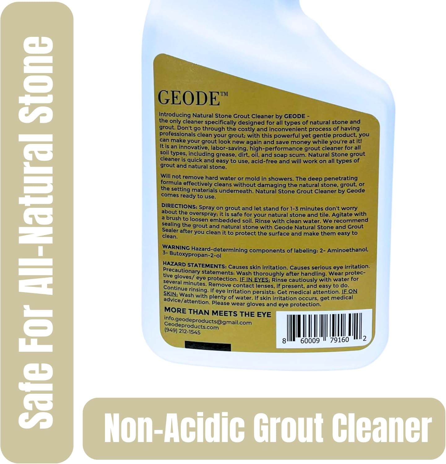 GEODE Natural Stone Grout Cleaner & Brush for tile floors - non-damaging, safe for Marble, Limestone, Travertine, Ceramic - Industrial Strength Tile, Stain Remover, Powerful Formula (32 oz)