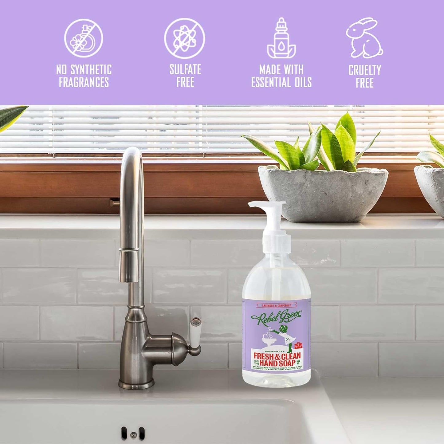 Rebel Green Fresh & Clean Hand Soap Refill - Natural Liquid Hand Soap Refill for Bathroom & Kitchen - Lavender & Grapefruit Scent, 32 Fl Oz