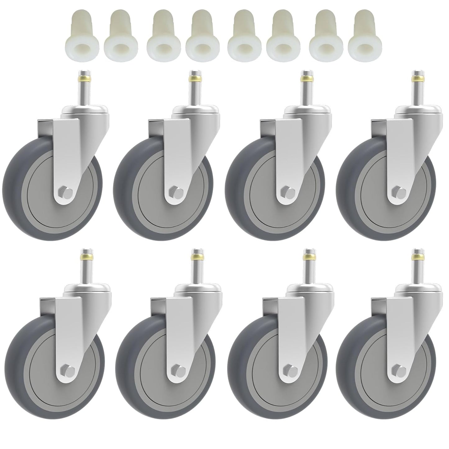RILIDRI 3-Inch Swivel Stem Caster for Rubbermaid Mop Bucket Utility Cart, 7/16-Inch Stem Diameter Rubber Wheel Set of 4, Heavy Duty TPR Weber Grills Shop Vac Replacement Wheels