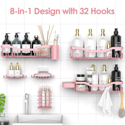 NESOMI Shower Caddy Adhesive Shower Organizer 7-Pack, Rustproof Stainless Steel Bathroom Shelves, Large Capacity No-Drill Rack Storage Accessories with Soap Dish Toothbrush Holder &24 Hooks Home Decor