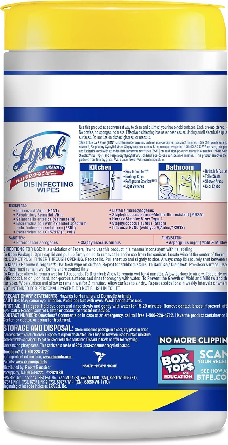 Lysol Disinfectant Wipes, Dorm Room Essentials, Multi-Surface Antibacterial Cleaning Wipes, For Disinfecting and Cleaning, Crisp Linen, 80 Count