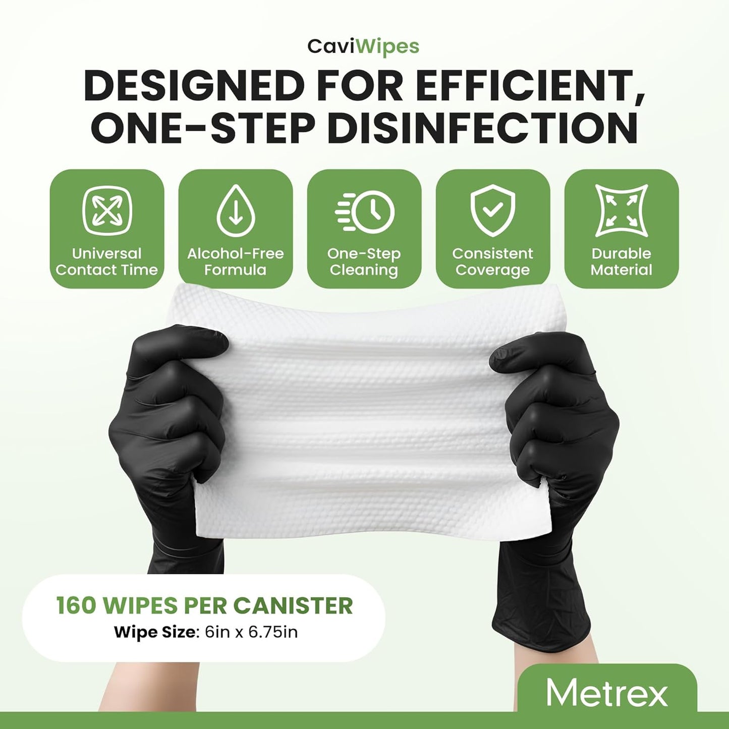 CaviWipes HP Surface Disinfectant Wipes – Hydrogen Peroxide Formula, 1-Minute Universal Contact Time, Ready-to-Use – 6" x 6.75", 160 Wipes per Canister (Pack of 1), 16-1100