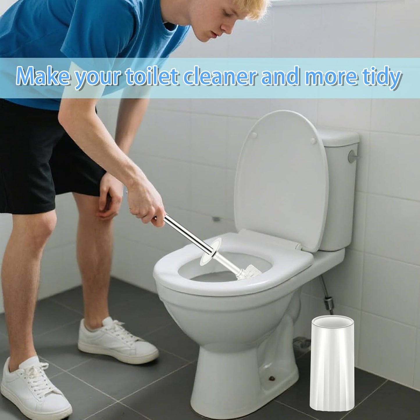 Toilet Brush and Holder Set, Compact Toilet Bowl Brush with Stainless Steel Handle, Hard Bristles, Drip-Proof, Easy to Assemble, Deep Cleaning White