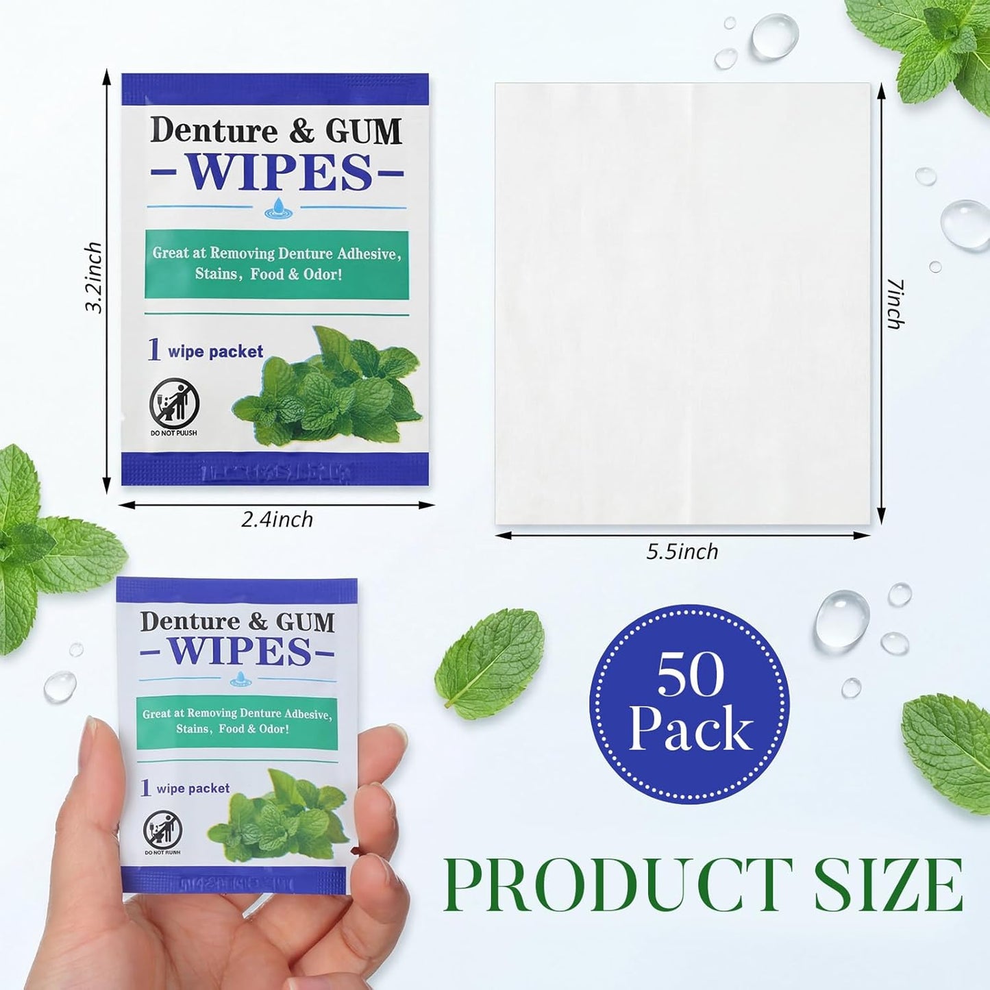 Timgle 100 Pcs Denture Cleaning Wipes Refreshes Mouth Deep Cleaning Wipes for Remove Denture Adhesive, Food Debris, Stains and Odor (Classic)