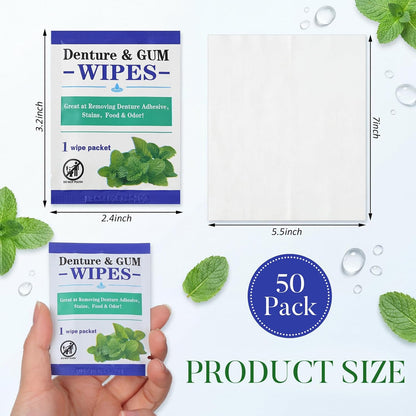 Timgle 100 Pcs Denture Cleaning Wipes Refreshes Mouth Deep Cleaning Wipes for Remove Denture Adhesive, Food Debris, Stains and Odor (Classic)