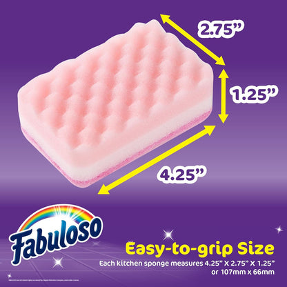 Fabuloso Scratch-Free Kitchen Dish Sponges, Purple Cellulose Scrubber Sponge with Scouring Pad for Dishes, Pots, Pans, Counters and Sinks, Tough on Messes, 4.25 x 2.75 x 1.25 in, 6 Count