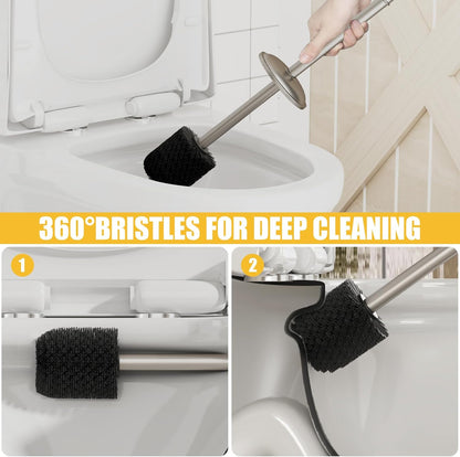 BESy Toilet Brush and Holder, Toilet Cleaner Bowl Set with Two Brush with Extra Long Handle, Durable Bristles Toilet Scrubber and Covered Holder, Drip-Proof Stainless Steel Oil Rubbed Bronze